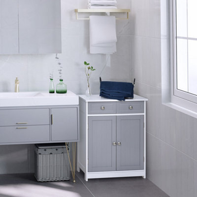Kleankin Bathroom Floor Storage Cabinet W/ 2 Drawers Door Cupboard Grey White from B&Q