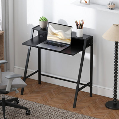 Homcom 2-Tier Storage Computer Workstation With Shelf, Metal Frame Black