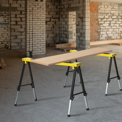 DURHAND Folding Saw Horses - Set of 2 - Steel Frame - Anti-Slip Platform - Yellow - Image 6