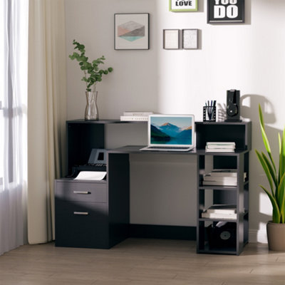 Homcom Multi-Storage & Workstation Desk Table Storage Shelves Home Office Black from B&Q