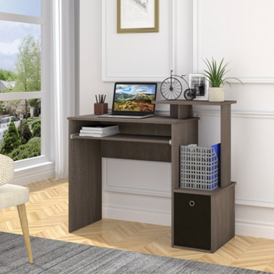 Rackhams Grey Computer Desk With Sliding Keyboard Tray Storage Drawer Shelf Home Office Workstation - Image 9