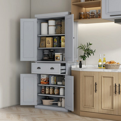 Homcom Freestanding Kitchen Storage Cabinet Drawers Cupboards Shelves Grey