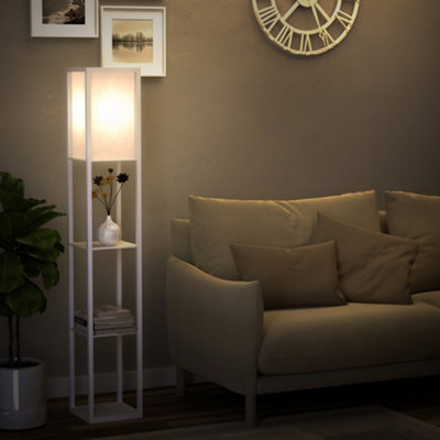 HOMCOM Floor Lamp Reading Lamp with 3-Tier Storage Shelf for Home Office in White - Image 9