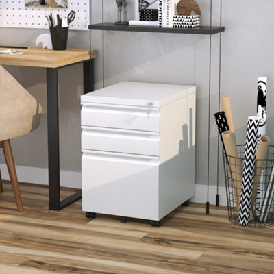 Viokef Vinsetto 3 Drawer File Cabinet, Lockable Metal Filling Cabinet, White