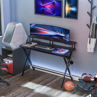 Homcom Gaming Computer Desk Writing Table W/ Headphone Hook Curved Front from B&Q