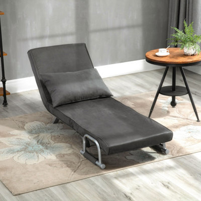 Homcom Single Folding 5 Position Convertible Sleeper Chair Bed Grey