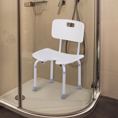 HOMCOM Adjustable Shower Bath Stool - Aluminum & PE Plastic - White/Silver - Image 8