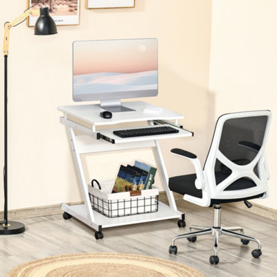 Homcom Movable Computer Desk With 4 Moving Wheels White from B&Q