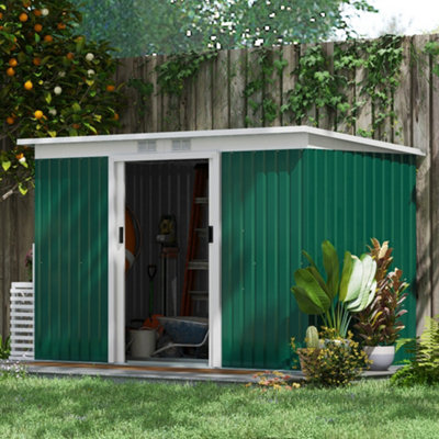 Outsunny 9 X 4Ft Metal Garden Storage Shed W/ 2 Door, Dark Green