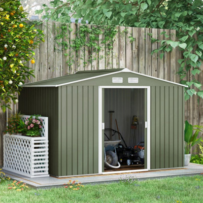 Outsunny 9 X 6Ft Galvanised Garden Storage Shed With Sliding Door, Light Green