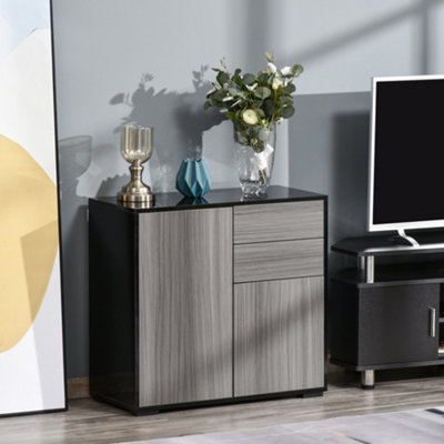 B&Q -  Side Cabinet With 2 Door And 2 Drawer For Home OfficeGrey Black