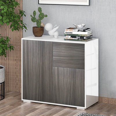 Homcom Side Cabinet With 2 Door Cabinet And 2 Drawer For Home Office Grey