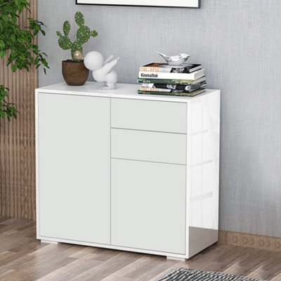 Homcom Side Cabinet With 2 Door Cabinet And 2 Drawer For Home Office, White