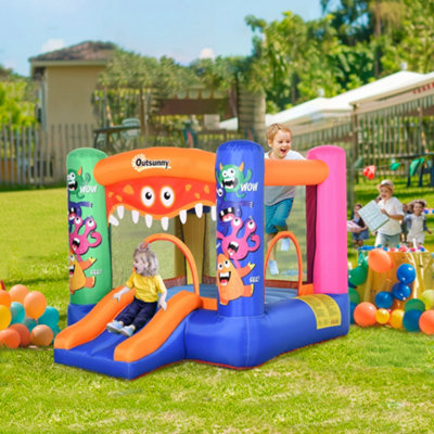 Outsunny Unisex Blue Bouncy Castle With Slide Basket Trampoline Monster Design In Size 2 - Image 6