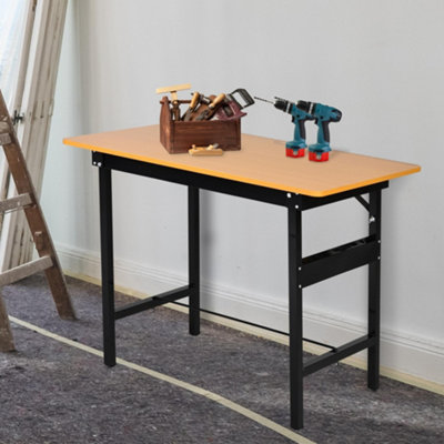 Rackhams Yellow/Black 100 Cm Foldable Garage Work Bench, Craft Table Mdf Workstation, Heavy-Duty Steel Frame With Ruler, Protractor - Image 10