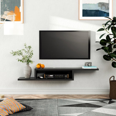 Homcom Black Wall Mounted Media Console, Floating Tv Stand Component Shelf, 20Kg