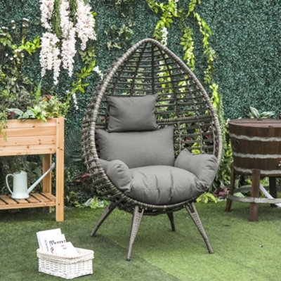 B&Q -  Outdoor Indoor Wicker Teardrop Chair With Cushion Rattan Lounger