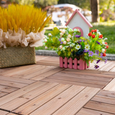 Outsunny 27Pc Floor Tiles Interlocking Solid Wood Diy Deck Tiles Outdoor Brown from B&Q