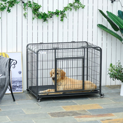 Pawhut 78X109cm Metal Dog Cage Kennel W/ Locking Door & Wheels Pets Large