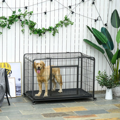 Pawhut 81X125cm Metal Dog Cage Kennel W/ Locking Door & Wheels Extra Large Pets