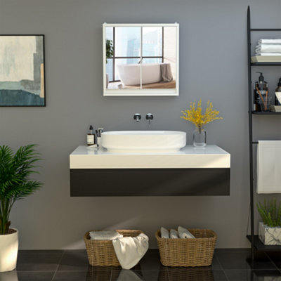 B&Q -  Wall Mounted Mirror Cabinet With Storage Shelf Bathroom Cupboard White