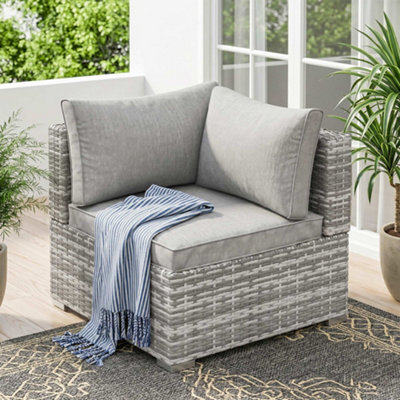 Outsunny Unisex Grey Outdoor Garden Furniture Rattan Single Middle Sofa W/ Cushions In - Image 4
