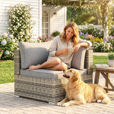 B&Q -  Rattan Corner Sofa Garden Rattan Furniture Single Sofa Chair Dark Grey