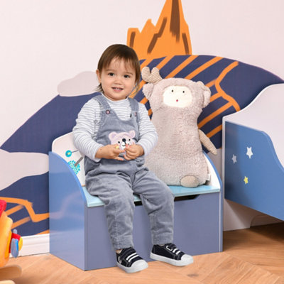 Homcom Unisex Blue Kids Wooden Toy Box Children Storage Chest Bench Organiser Safety Hinge In - Image 8