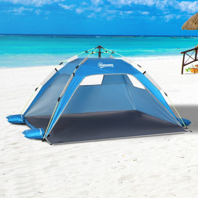 Outsunny 2 Man Pop-Up Beach Tent Sun Shade Shelter Hut W/ Windows Door Blue from B&Q