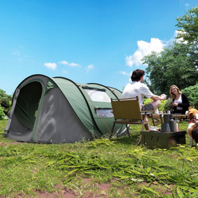 B&Q -  Camping Tent Dome Pop-Up Tent With Windows For 4-5 Person Dark Green