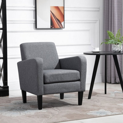 Homcom Grey Armchair Accent Chair With Rubber Wood Legs For Bedroom