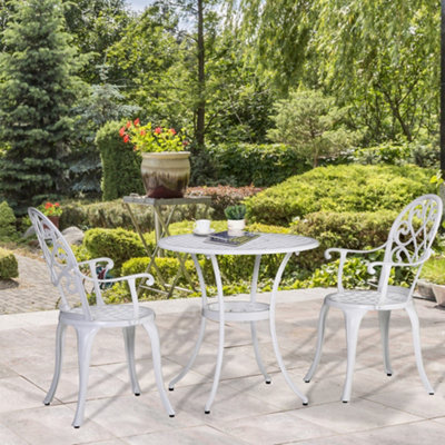 B&Q -  3Pcs Garden Bistro Set Cast Aluminium Round Table With 2 Chairs White