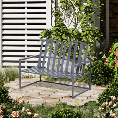 Outsunny 2 Seat Steel Patio Garden Bench Chair Slat Design Backyard PorchGrey from B&Q