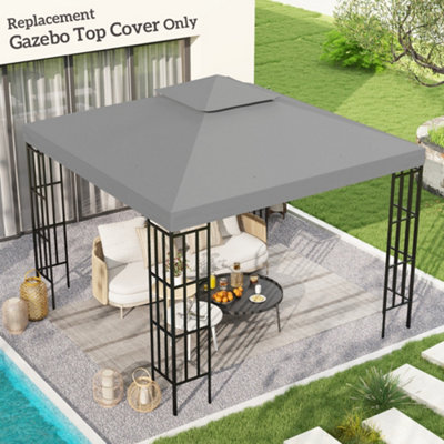 B&Q -  3(M) 2 Tier Garden Gazebo Top Cover Replacement Canopy Roof Light Grey