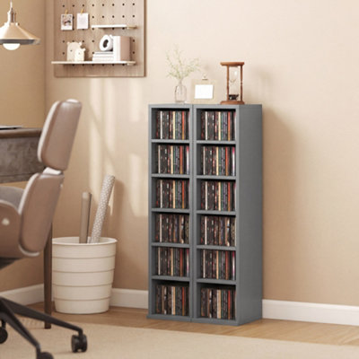 HOMCOM 204 CD Storage Units Set of 2 DVD Tower Rack Light Grey | Blu-Ray, Bookcase Storage Organiser, Adjustable Shelves - Image 3