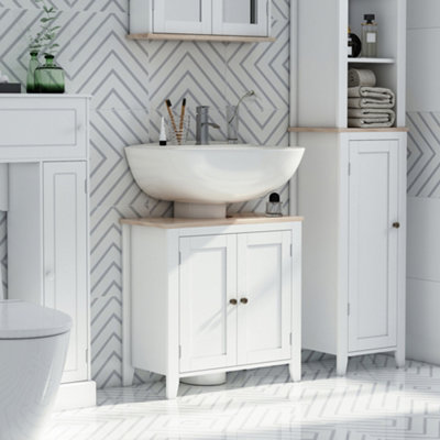 B&Q -  Bathroom Pedestal Under Sink Cabinet Floor W/ Storage Shelf Double Door