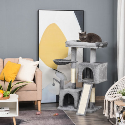 Pawhut 111Cm Kitten Activity Centre With Scratching Post Condo Hammock Grey from B&Q