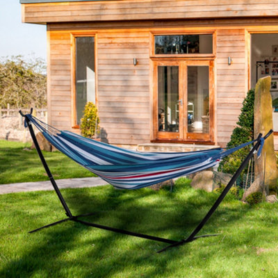 Outsunny 298 X 117Cm Hammock With Metal Stand Carrying Bag 120Kg Blue Stripe from B&Q