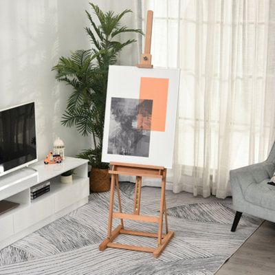 Adjustable H Frame Studio Easel Beech Wood Canvas Stand with Storage Tray - Image 4