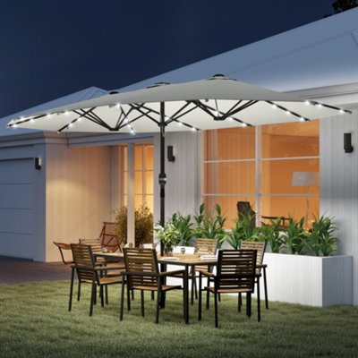 Outsunny 4.4M Double-Sided Sun Umbrella Patio Parasol Solar Lights Cream White from B&Q