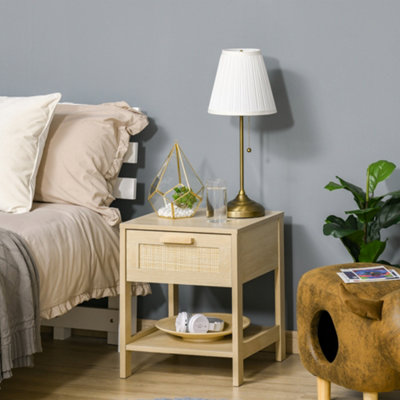 HOMCOM Bedside Table Nightstand Rattan Drawer Storage Shelf Bedroom in Brown - Image 11