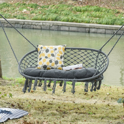 Outsunny Hanging Hammock Chair Macrame Seat For Patio Garden Yard Dark Grey from B&Q