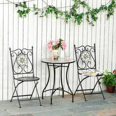 Outsunny 3 Pcs Mosaic Tile Garden Bistro Set Outdoor W/ Table 2 Chairs