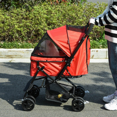 Pawhut Pet Stroller Dog Foldable Travel Carriage With Reversible HandleRed from B&Q