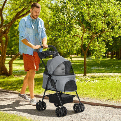 Pawhut Dog Stroller Pet Travel Pushchair Foldable - Grey - Image 6