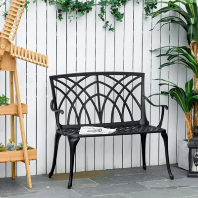 Outsunny 2-Seater Cast Aluminium Garden Bench Loveseat Ergonomic Armrest from B&Q