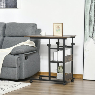 Homcom C-Shaped Mobile Sofa Bed Side Table Adjust Height 3-Tier Cart W/ Brake from B&Q