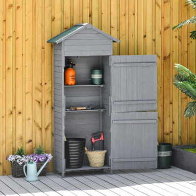 Outsunny Wood Garden Storage Shed Tool Cabinet W/ Felt Roof, 189X82X49Cm, Grey