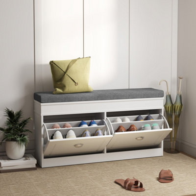 B&Q -  Shoe Storage Bench With Seat Cushion Cabinet Organizer With 2 Drawers