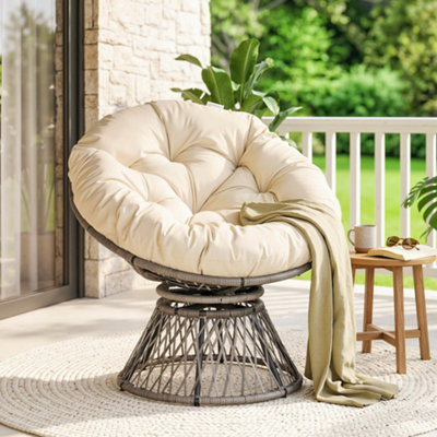 Outsunny Swivel Rattan Papasan Moon Bowl Chair Round With Padded from B&Q